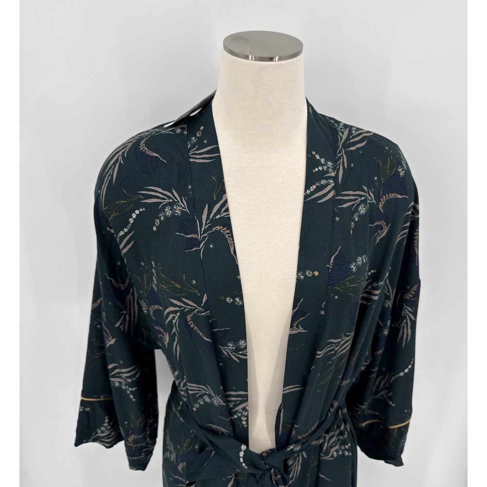 Hanro Womens Green Kelp Garden Print Long Robe Size Small Designer Luxury NWT - Picture 2 of 11